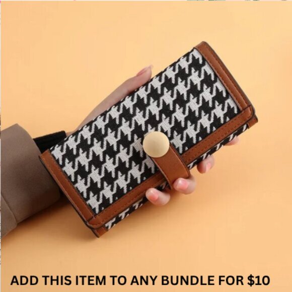 $10 ADD ON ITEM-  Women’s Houndstooth Pattern Long Wallet Vintage Clutch - Picture 1 of 5